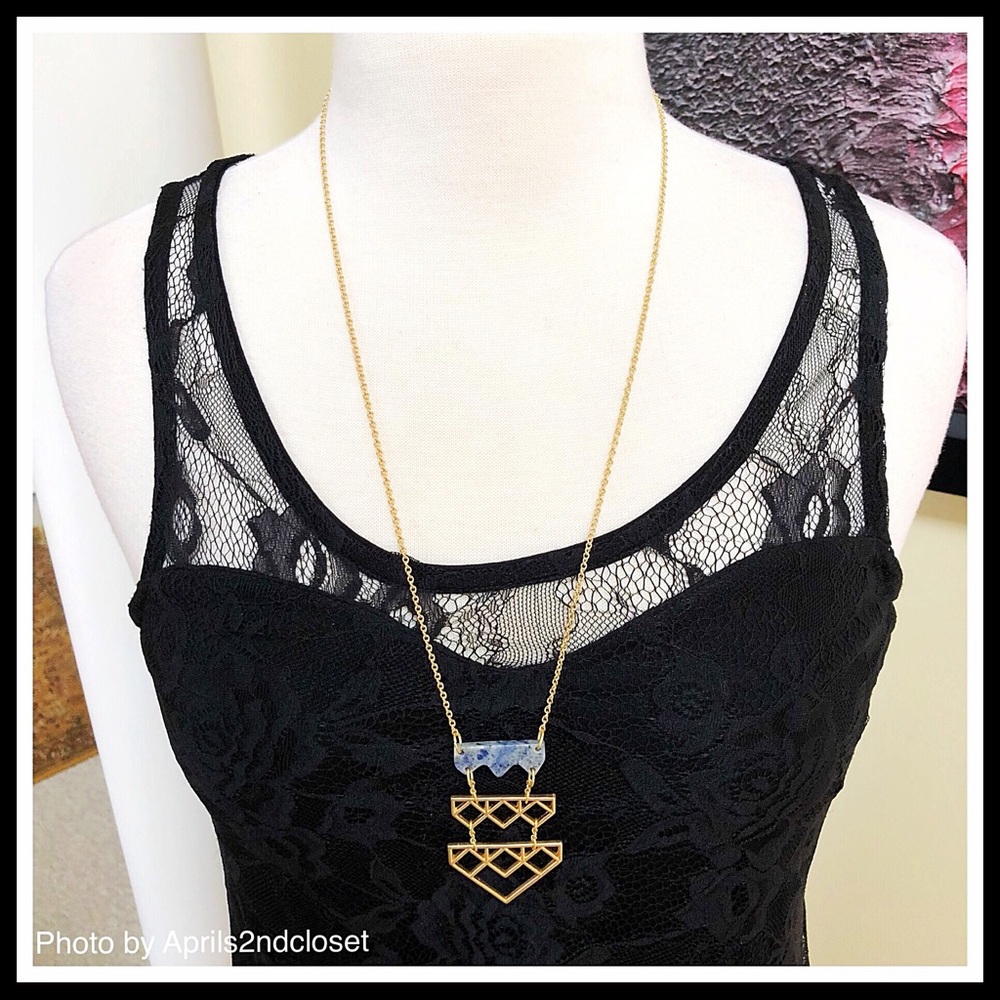 AGATE STONE GOLD PLATED LONG PENDANT NECKLACE A2C - Picture 2 of 8
